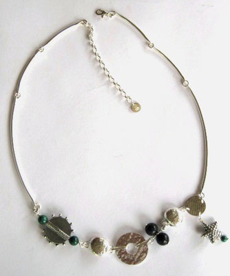 Liffies "Medley" Neclace, Malachite, Dumorite & Silver