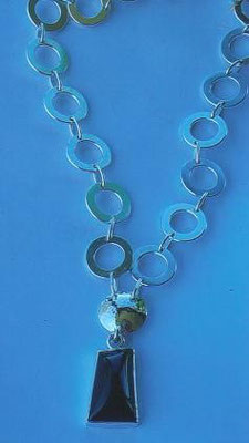 Sterling Silver Washer Necklace with Jade 