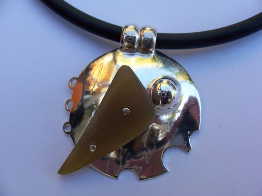 Cow Horn & Sterling Silver Pendant on Neoprene