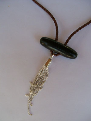 Sue's Necklace, Bone, Leather & Sterling Tassel 