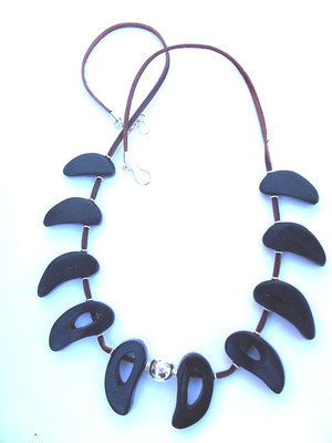 Goats Horn, Leather, Stg Silver Necklace