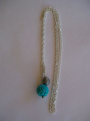 Silver Chain, Shell & Carved Chysocolla Bead