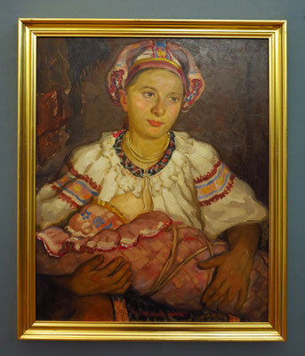 Štefan Polkoráb: Mother and Child, Öl auf Holz, 1934