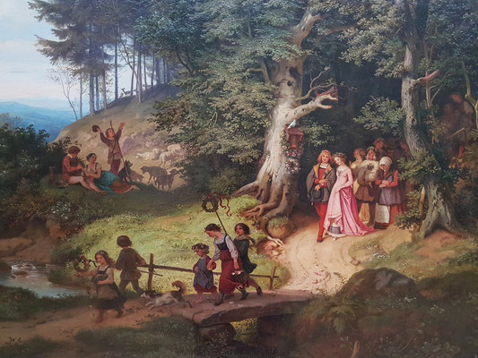 Ludwig Richter (1803-1884): Der Brautzug im Frühling, 1847, Öl auf Leinwand (Ausschnitt)