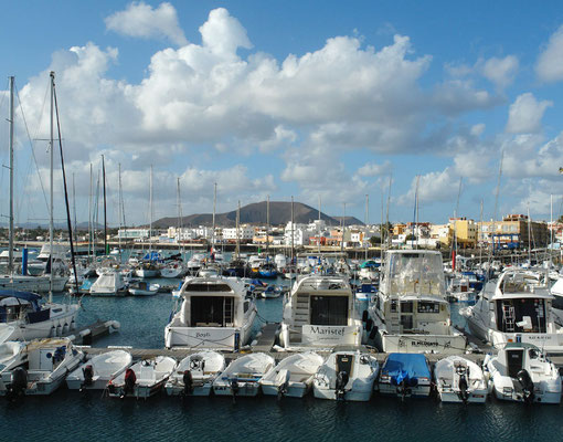 Blick nach SW über Corralejo, im Hintergrund der Vulkan Bayuyo (269 m)