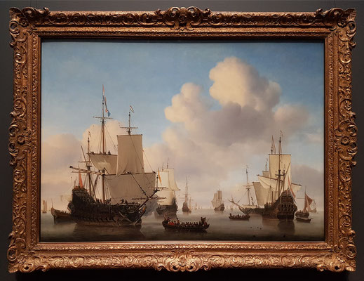 Willem van de Velde der Jüngere: Holländische Segelschiffe in einer Windstille, um 1665