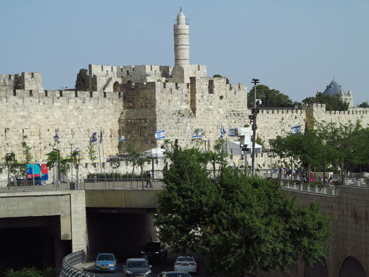 Davidszitadelle, Festung in der Altstadt Jerusalems. Sultan Süleyman I. ließ nach der Eroberung Jerusalems eine neue Stadtmauer sowie die Zitadelle errichten (UNESCO-Welterbe).