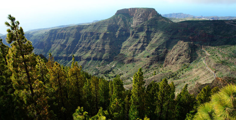 Blick vom Mirador Igualero in den Barranco de Erque und auf den Basalttisch La Fortaleza