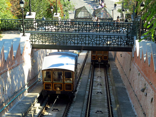  Die Standseilbahn, 1870 eröffnet, führt vom Donauufer auf den Burgberg, Höhenunterschied 51 Meter.