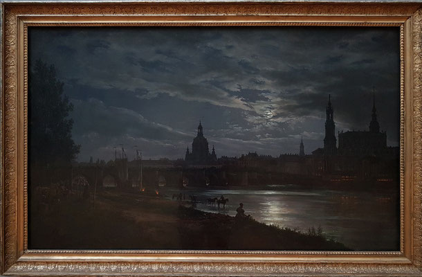 Johan Christian Dahl (1788-1857): Blick auf Dresden bei Vollmondschein, 1839, Öl auf Leinwand