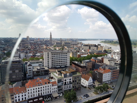 Panoramasicht vom Dach des MAS auf die Altstadt und die Schelde