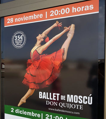 Plakat des Ballet de Muscú mit Don Quijote, Aufführung am 28. 11. 2017 im Auditorio von Puerto del Rosario