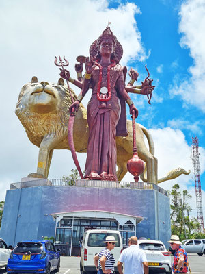 The giant statue of Durga at the Hindu temple Ganga Talao, Grand Bassin