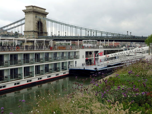 Kreuzfahrtschiff an der Donau im Bereich der Kettenbrücke