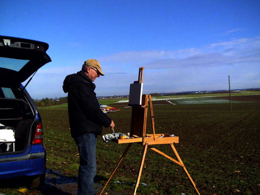 Pleinair im Frühjahr, ich an der staffelei