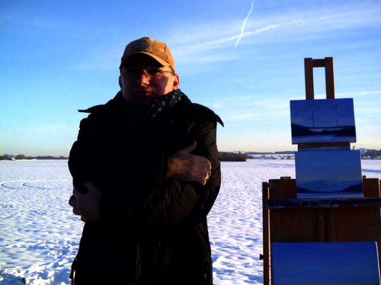 Pleinairmalerei im winter, selbstportrait