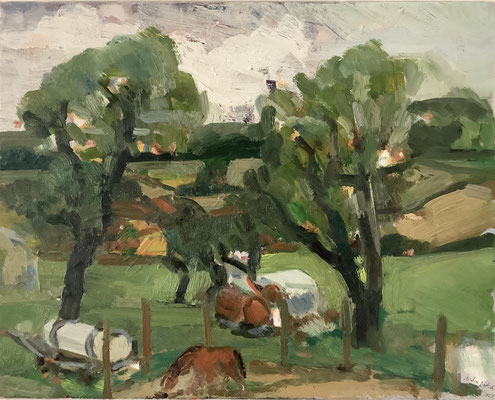 Landschaft mit Pferd Wehrshausen 40x50, Öl Lw 2021
