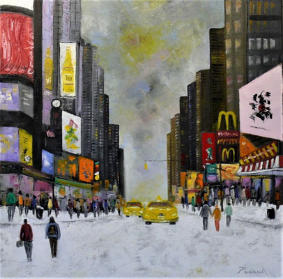 Hiver neigeux sur N.Y. (Huile 80x80
