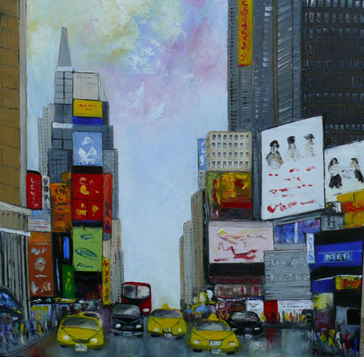 Les Taxis à Times Square (Huile 80x80)