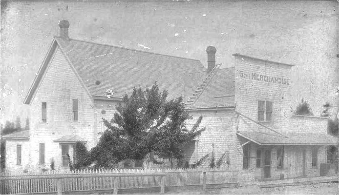 The Foothills General Mercantile Store. Located on Forker Road at the south end of the old fill. Built by O.H. Allison in 1900 Later owned by ? Boswell, followed by George Judkins, followed by Mary E. Pipgras and her son Lester, and finally by ? Jackson.