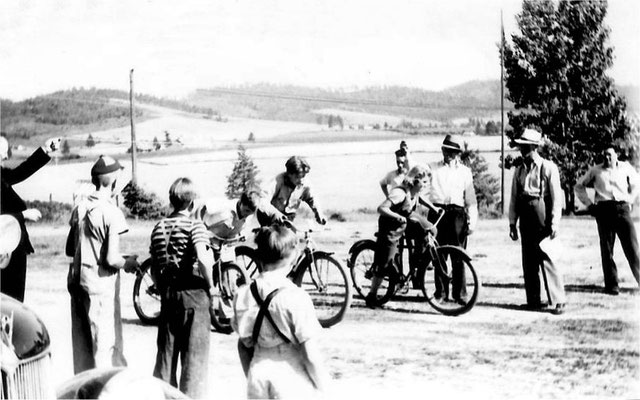 The Last Day of School: The following undated photographs depict the picnic and games that were held at the Foothills School just before school let out for the summer.  Bike race: notice how little the background has changed!