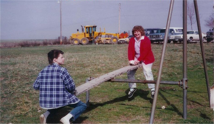 Dani Atwood & Elaine Shaw check out the playground equipment in 1990  