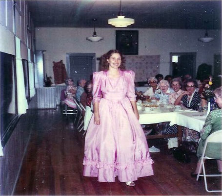 Blue Ribbon Circle "Style Show" in honor of old and new circle members 1910-1980 Rene' Shearer in her Grandmother's dress