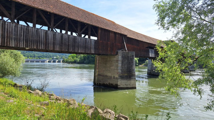 le pont en bois qui relie l'Allemagne à la Suisse et qui enjambe le Rhin