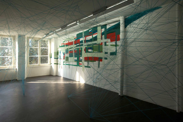 Monika Humm, transition 15, Wandarbeit, Acryl auf Putz, 2,2x5m, Transformation urban, Künstlerhaus S 11, Solothurn, Schweiz, Februar 2012