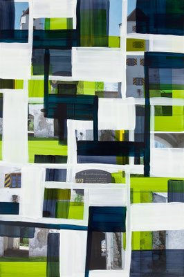Monika Humm  Polizeidienerturm, 2014, Malerei in Mischtechnik auf Aludibond, 150x100x0,5cm