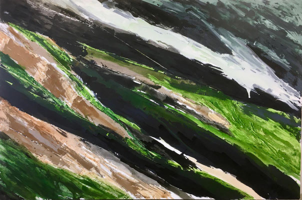 Monika Humm, Volcanism 31, 2021, MT auf LW/Holz, 200 x 300 x 7 cm