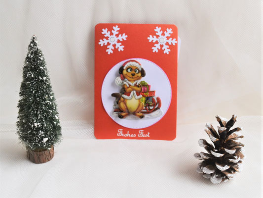 Weihnachtskarte Erdmännchen mit Schlitten rot-weiß (5)
