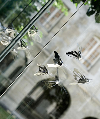  Butterfly Effects, 2008, silver enamel on paper, 42 elements, MUSEE SAINT DENIS, Paris, photo Marcus Bollingmo