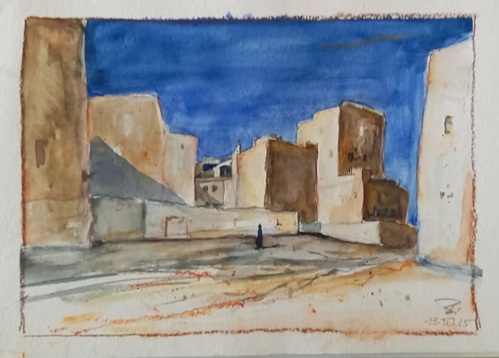 Im Judenviertel, Aquarell, 20 x 30 cm