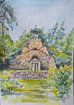 Steinpyramide Garzau, Aquarell, 15 x 20