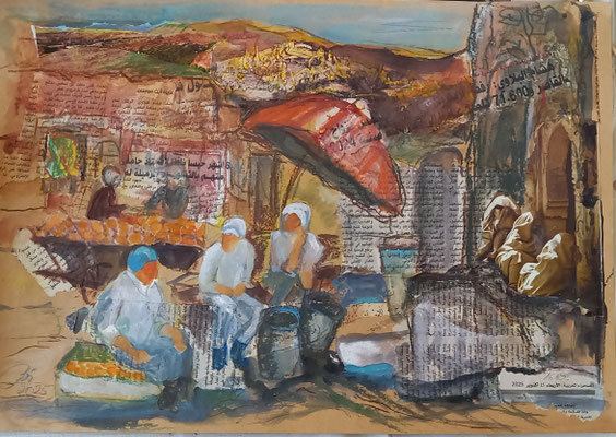 Auf dem Berbermarkt, Collage,Mixed Media, 40 x 30 cm