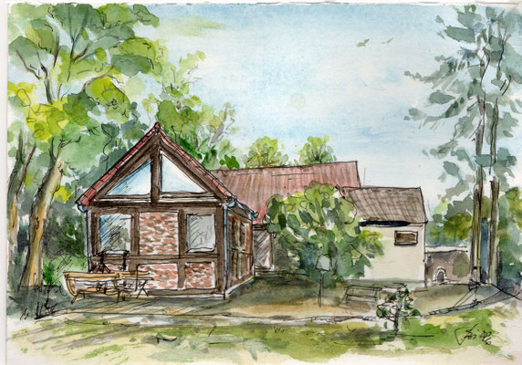 Schulscheue Radlow, Aquarell, 15 x 20