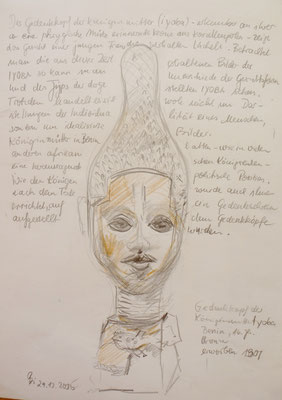 Königinmutter Yoba aus Benin, Studie, Stifte, 20 x 30 cm