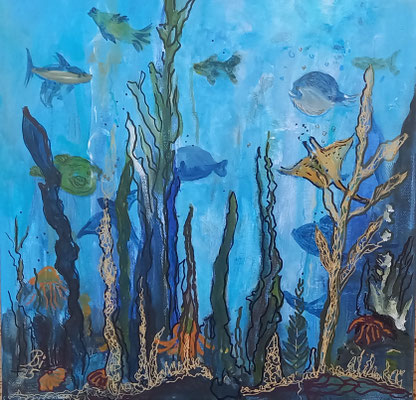 Unter Wasser, Mixed Media, 30 x 30 cm