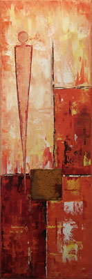 "Abstrakt", Öl auf Leinwand 30 x 90 cm, gespachtelt, mit Eisenplatte verrostet