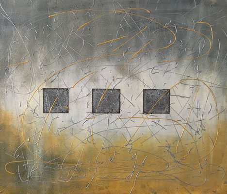 " Crossing threads", Acryl auf XL-Leinwand, 50 x 70 cm, leicht gespachtelt, Kaffeemehl
