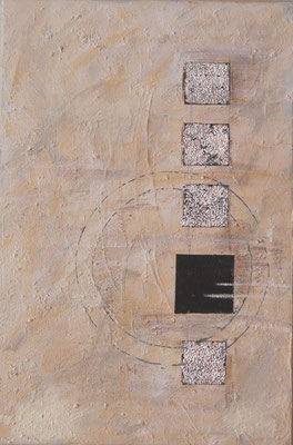 " Kantig trifft rund " Acryl auf Leinwand 30 x 60 cm Kaffee gespachtelt und versilbert  (verkauft)