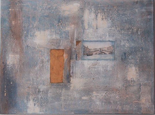 " Venezianische Patina " Acryl auf Leinwand 80 x 60 cm  Eisen- und Acrylplatte teilweise vergoldet, Sand aus Venedig  (verkauft)