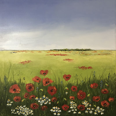 "Blumenwiese", Öl auf Leinwand 80 x 80 cm, gespachtelt