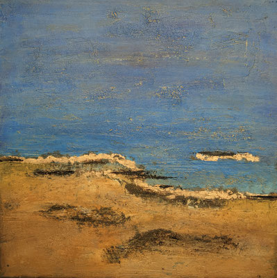 Acryl auf Leinwand, 70 x 70 cm, leicht gespachtelt, Bitumen, Blattgold (verkauft)