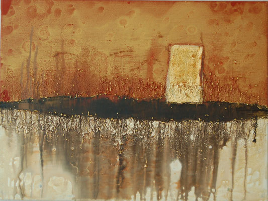 " Das goldene Element " Acryl auf Leinwand 80 x 60 cm  Büttenpapier vergoldet, Sand aus Venedig