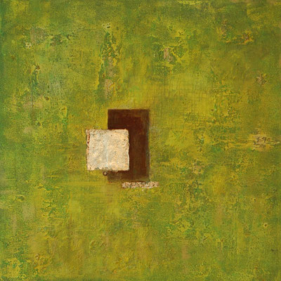 " Beständigkeit ", Acryl auf Leinwand 70 x 70 cm, Eisenplatte verrostet und Büttenpapier vergoldet   (verkauft)