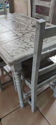 #Après Table cuisine réécrite chabby chic carreaux faïence Réalisation Déco & Corinnerie(s)