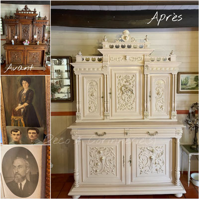 Rénovation Déco & Corinnerie(s) | Buffet Henri II Après nude clair, ouvrages délicatement dorés, bronze