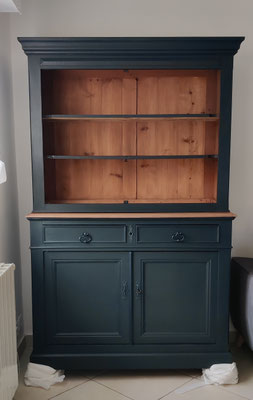 Rénovation Déco & Corinnerie(s) |Buffet 2 Corps Après intérieur brut plateau façon bois naturel corps ardoise